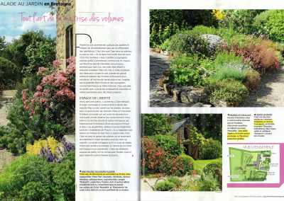 Page 19 du magazine de jardinage "L'ami des jardins" présentant l'article "Tout l'art de la maîtrise des volumes" avec Clare Obéron, paysagiste.