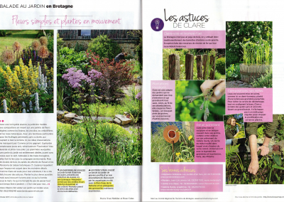 Page 21 du magazine de jardinage "L'ami des jardins" présentant l'article "Fleurs simples et plantes en mouvement" avec "Les astuces de Clare" de Clare Obéron, paysagiste.