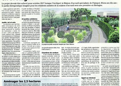 Article mettant en vedette Clare Obéron, paysagiste, dans le journal La Presse D'armor, "A Paimpol, un jardin sensoriel unique en Bretagne"